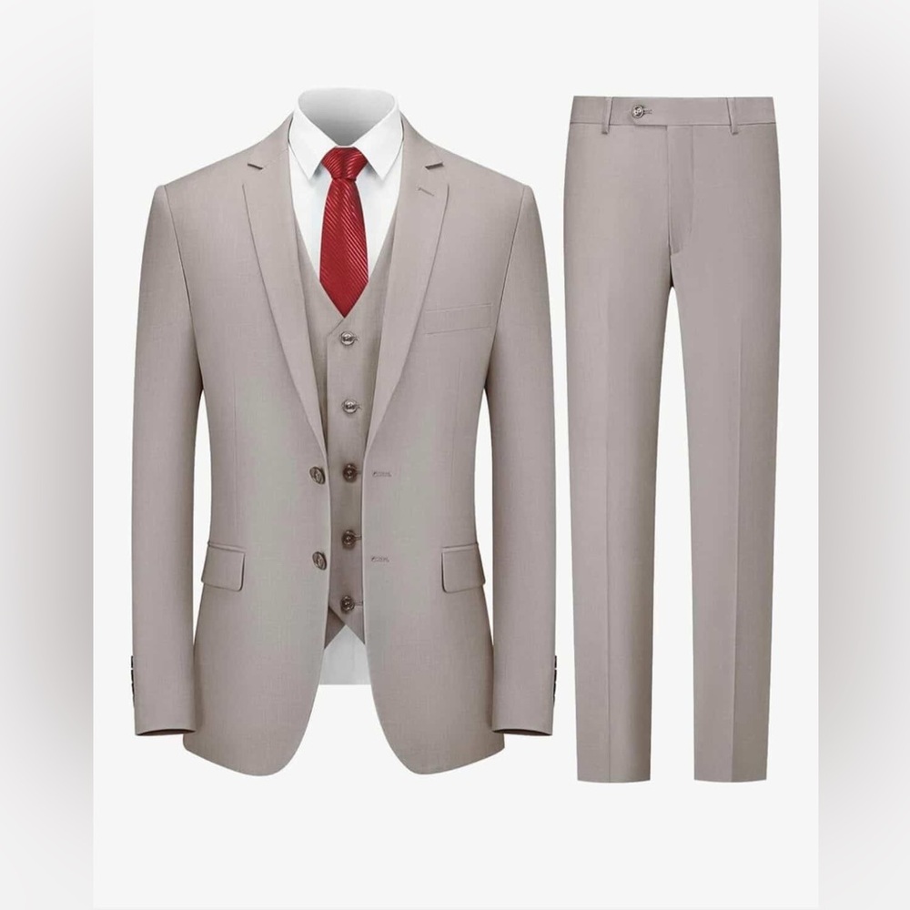 Cooper & Nelson 3 Piece Mens Suit Set, 2 Button Slim Fit Suit for Men, Solid Jac